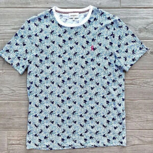 Vicomte A. Paris Womens‎ Blue Floral Allover Print Short Sleeve T-Shirt Medium